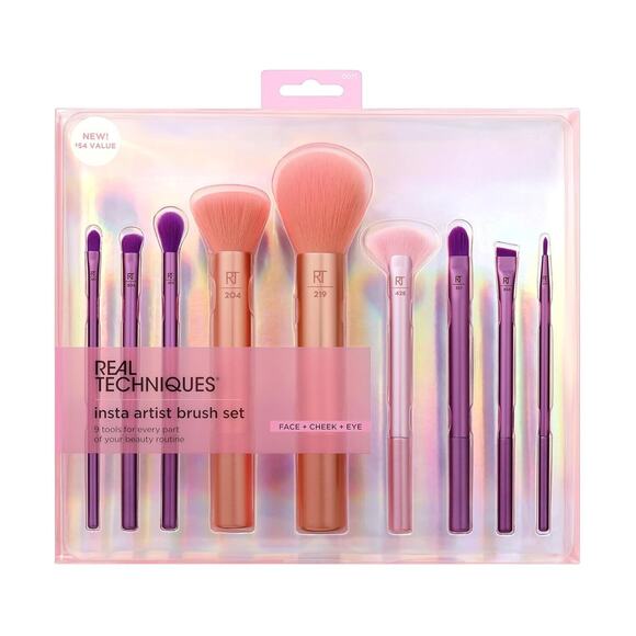 Real Techniques Insta Artist Brush Kit, Face, Cheek & Eye Brush 9 Piece Gift Set - Picture 3 of 16